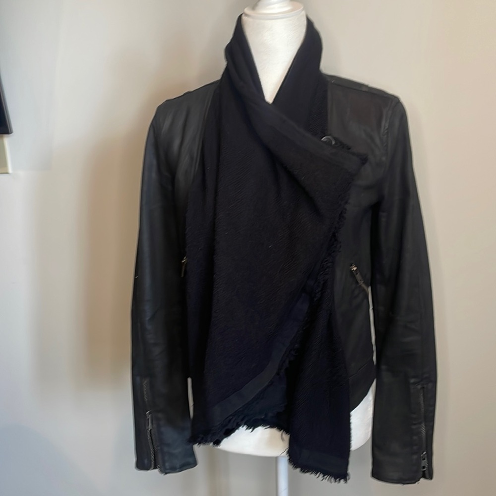 FREE PEOPLE black denim knit cowl neck jacket sz 2